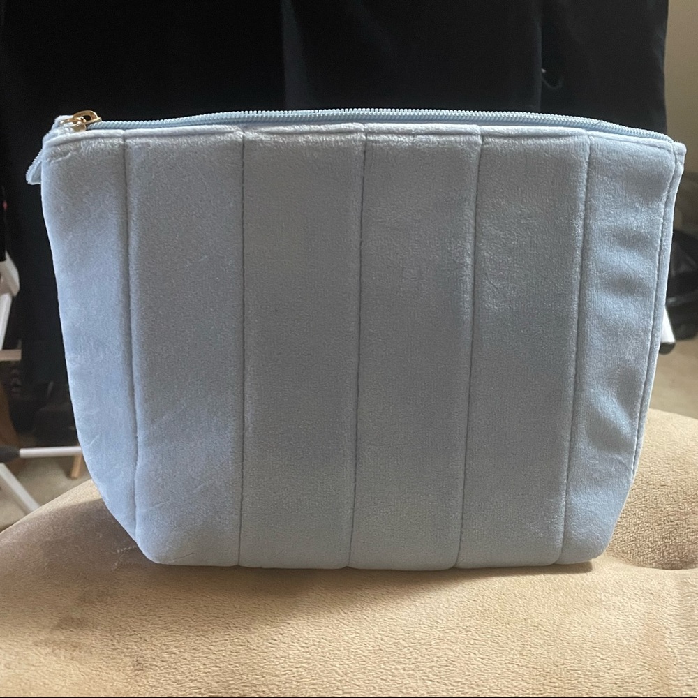 NWOT Faux Suede Baby Blue Cosmetic Bag